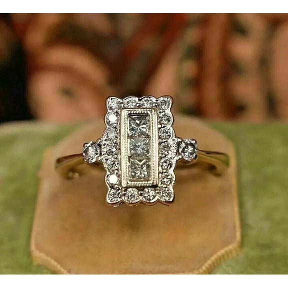 3Ct Vintage Art Deco Style Lab Created Diamond Engagement 14K White Gold Plated Ring