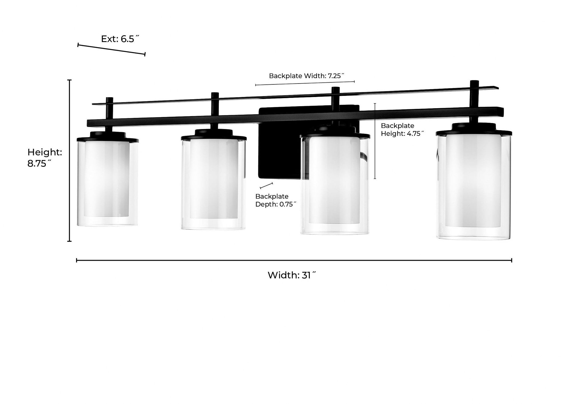 Millennium Lighting  Huderson 4 Light Metal Bathroom Vanity Fixture in Multiple Finishes Matte Black Black Matte