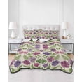 thumbnail image 2 of Quilts Twin-XL Size Bedding Set, Purple Green Botanical Lightweight Quilted Comforter, Spring Floral Summer Rustic Soft Reversible Bedspread Coverlet with Pillow Covers for All Season, 68" x 98", 2 of 7