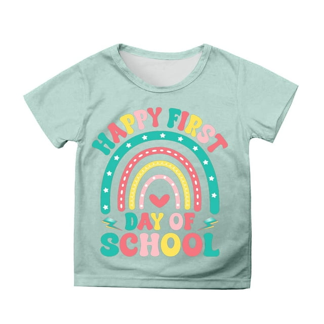 T-Shirt à Manches Courtes Imprimé Dessin Animé Mignon pour Filles Col Rond Confortable pour École Usage Quotidien Âges 3-13 Tee Décontracté Respirant