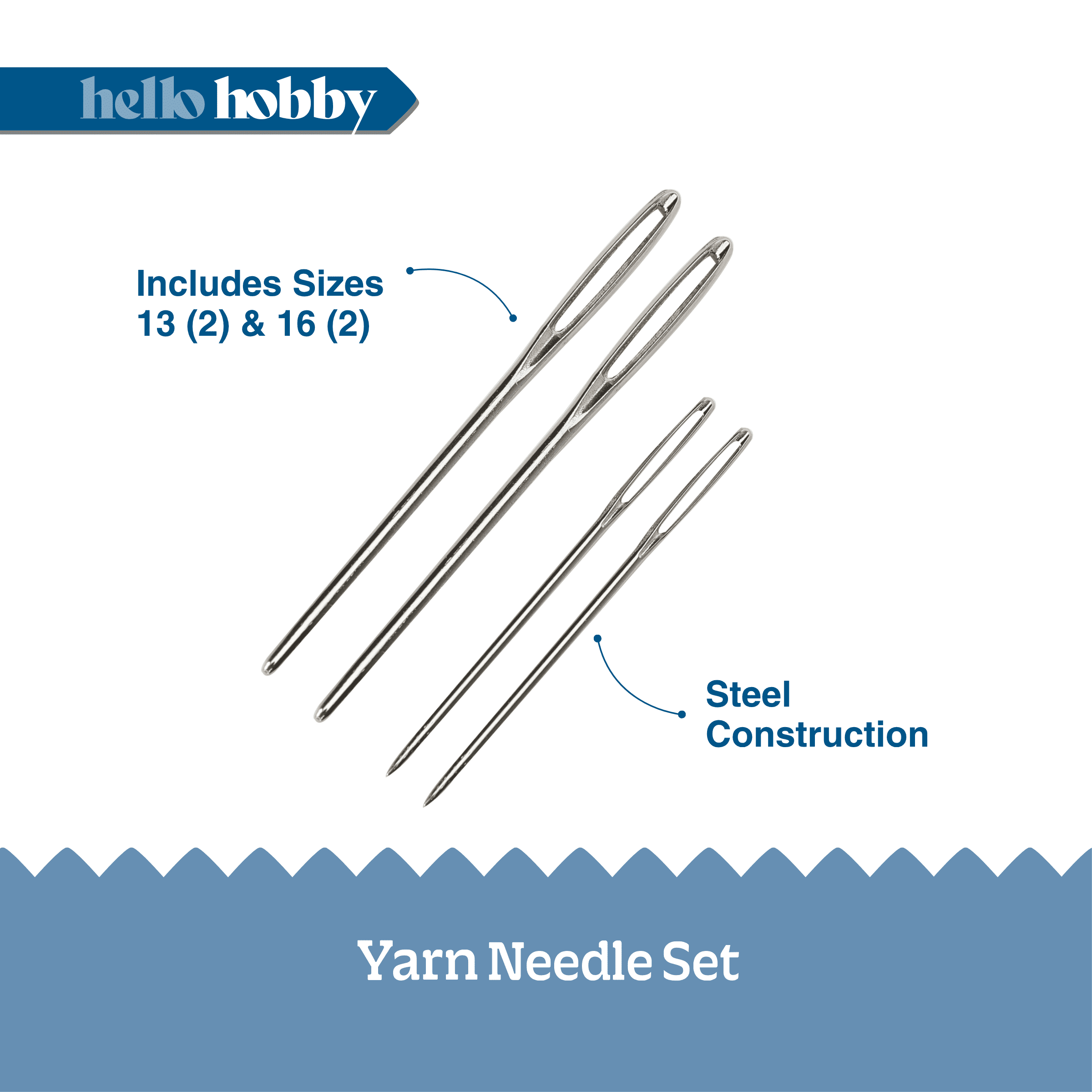 Hello Hobby Yarn Needles, Sizes 13 and 16, 4-Piece Set