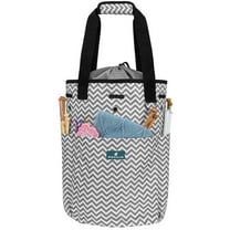 PAVILIA Knitting Bag Crochet Organizer Bag, Yarn Storage Tote, Knitting Accessories Supplies, Yarn Holder For Knitting With Grommets, Needles Hooks Essentials, Crochet Project Case (Chevron Gray)