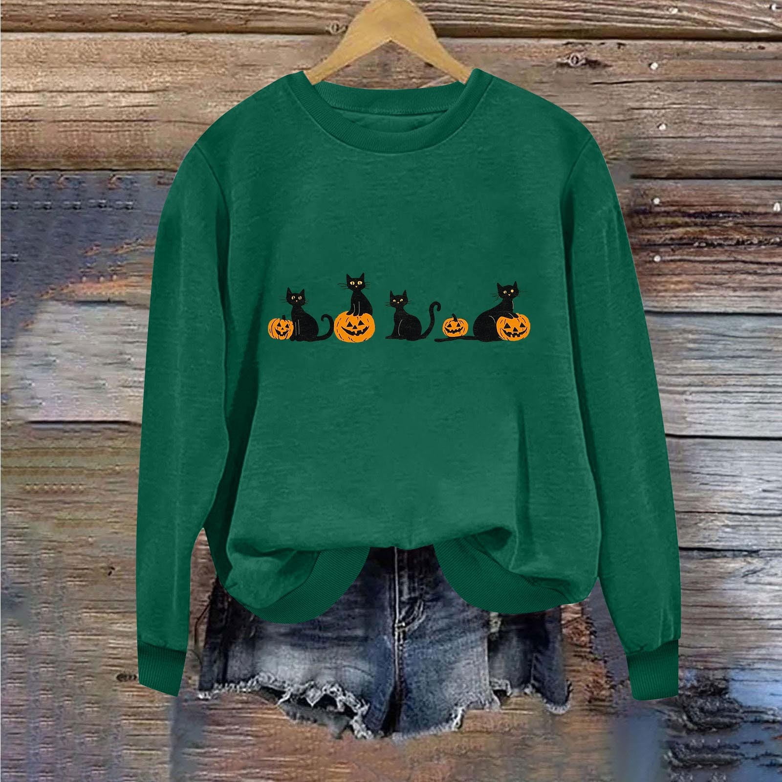 Halloween Womens Sweatshirts Cute Black Cats Pumpkin Printing Casual Long Sleeve Shirts Oversized Loose Pullover Blouses Tops Women s Fall Halloween Costumes