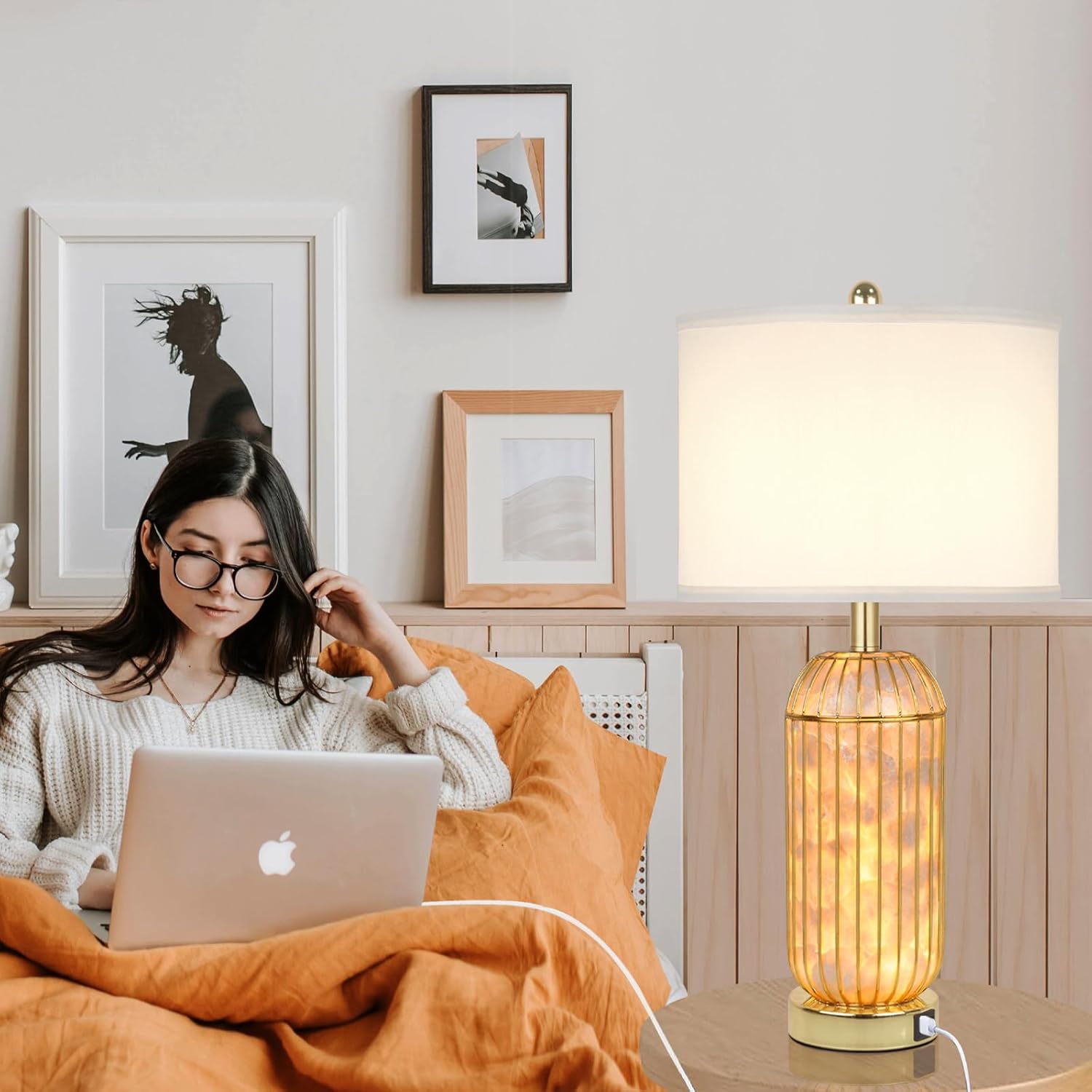 Nordic Hygge Gold Table Lamps Set of 2, Capiz Shell