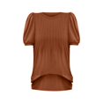 thumbnail image 4 of Brown Women's Short Sleeve T-shirt, Womens Tops Puff Short Sleeve T Shirts Pleated Business Casual Summer Fashion Blouses Trendy Basic Comfy Clothes,Women's Short sleeve T-shirt M, 4 of 4