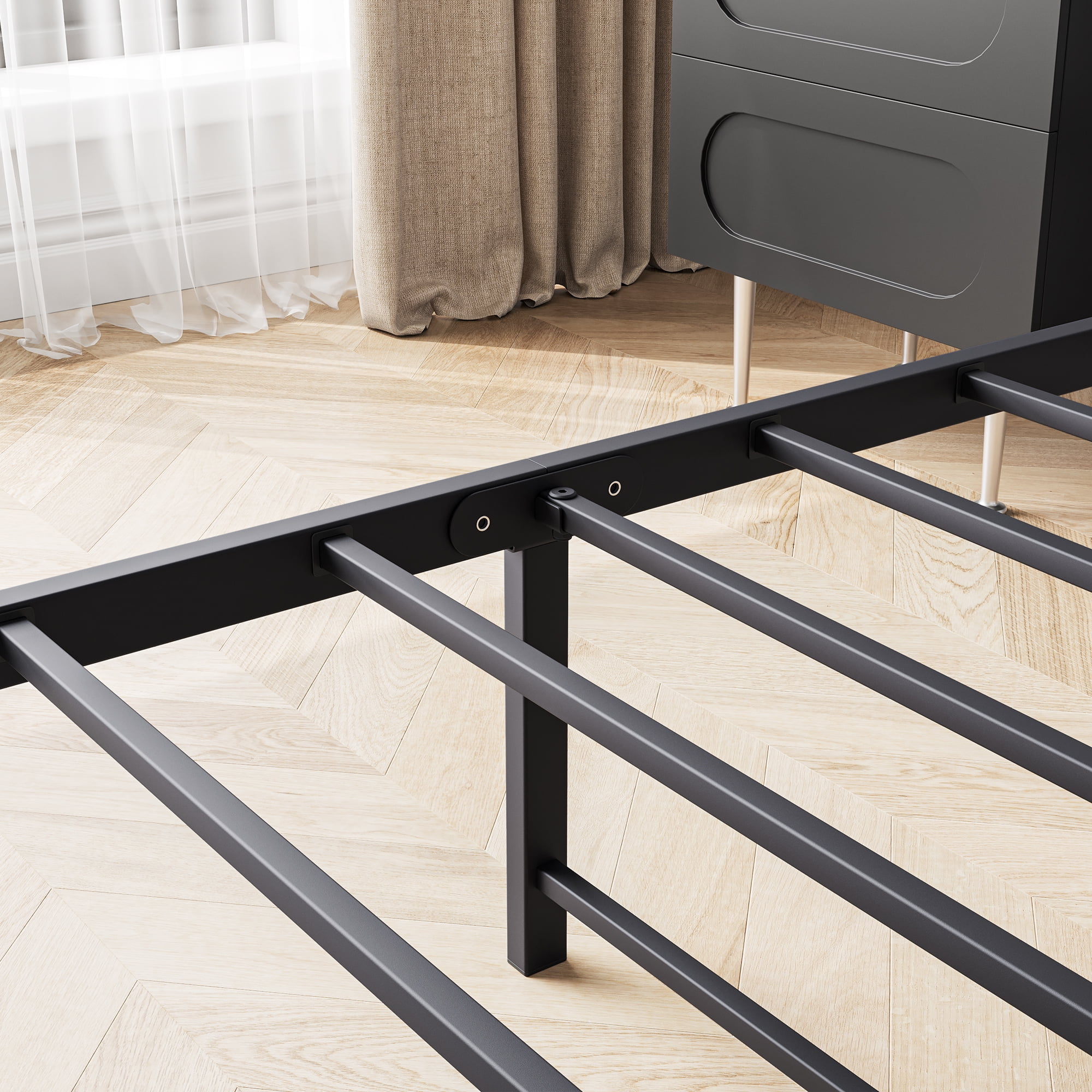 Queen Bed Frame with Storage Headboard/USB Charging Station,Heavy Duty Metal Upholstered Single Platform Queen Size Bed Frame,No Box Spring Needed,Heavy Duty Metal Slats,86.38"x59.45"x38.78",Brown