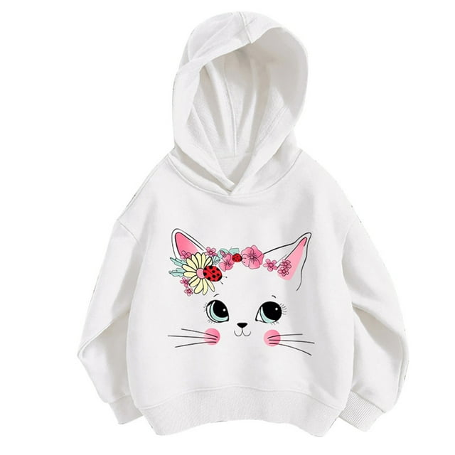 PMVFHDE Chandail à Capuche pour Filles Printemps Automne Coupe Ample Manches Longues avec Imprimé Cœur, Veste Graphique Décontractée pour Tout-Petits et Enfants Gris Clair, 3-4 Ans