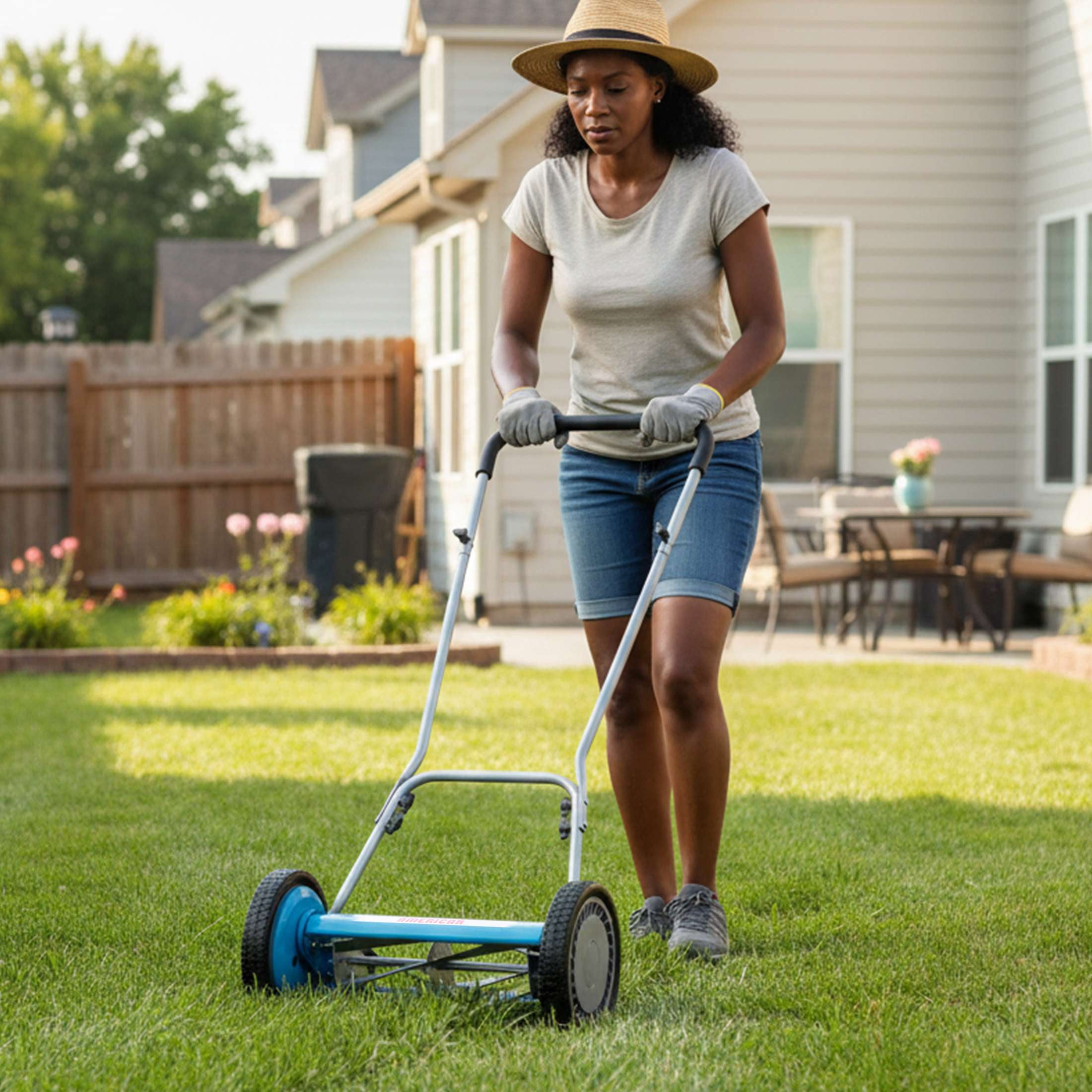 American Lawn Mower Company 2205-14 14-Inch 5-Blade Push Reel Lawn Mower, U-Handle, Blue