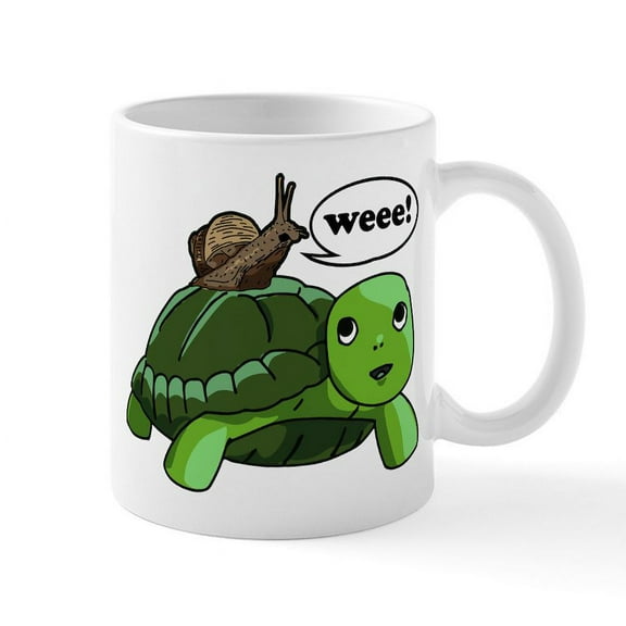 CafePress - Snail Riding Turtle - 11 oz Ceramic Mug - Novelty Coffee Tea Cup