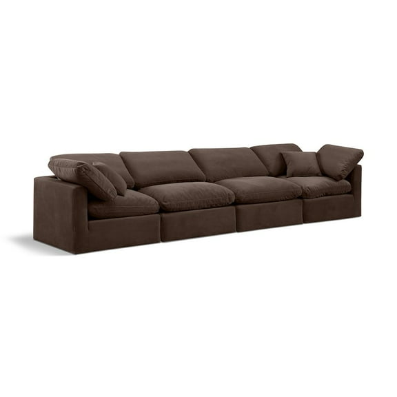 Meridian Furniture Indulge 129" Contemporary Velvet Modular Sofa in Brown