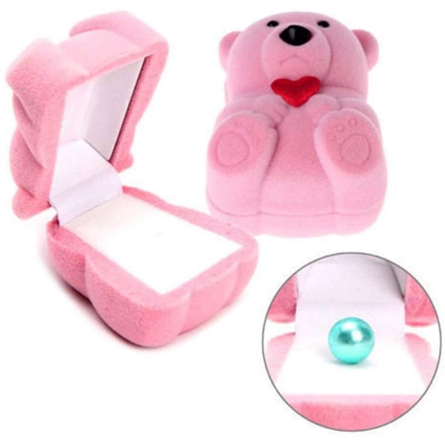 Caja para anillos Jadeshay con forma de oso flocado estuche de almacenamiento