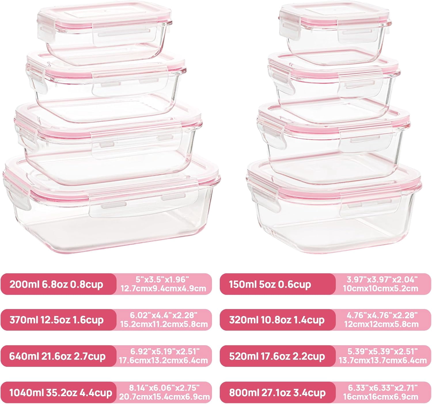Glass Food Storage Containers with Airtight Lids, Glass Meal Prep Containers, Lunch Office Meal for Microwave, Oven, Freezer and Dishwasher, BPA Free