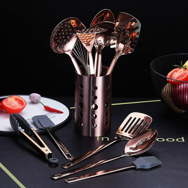 Creative Home Deluxe Copper Plated Cooking Utensil Holder, Tool Crock