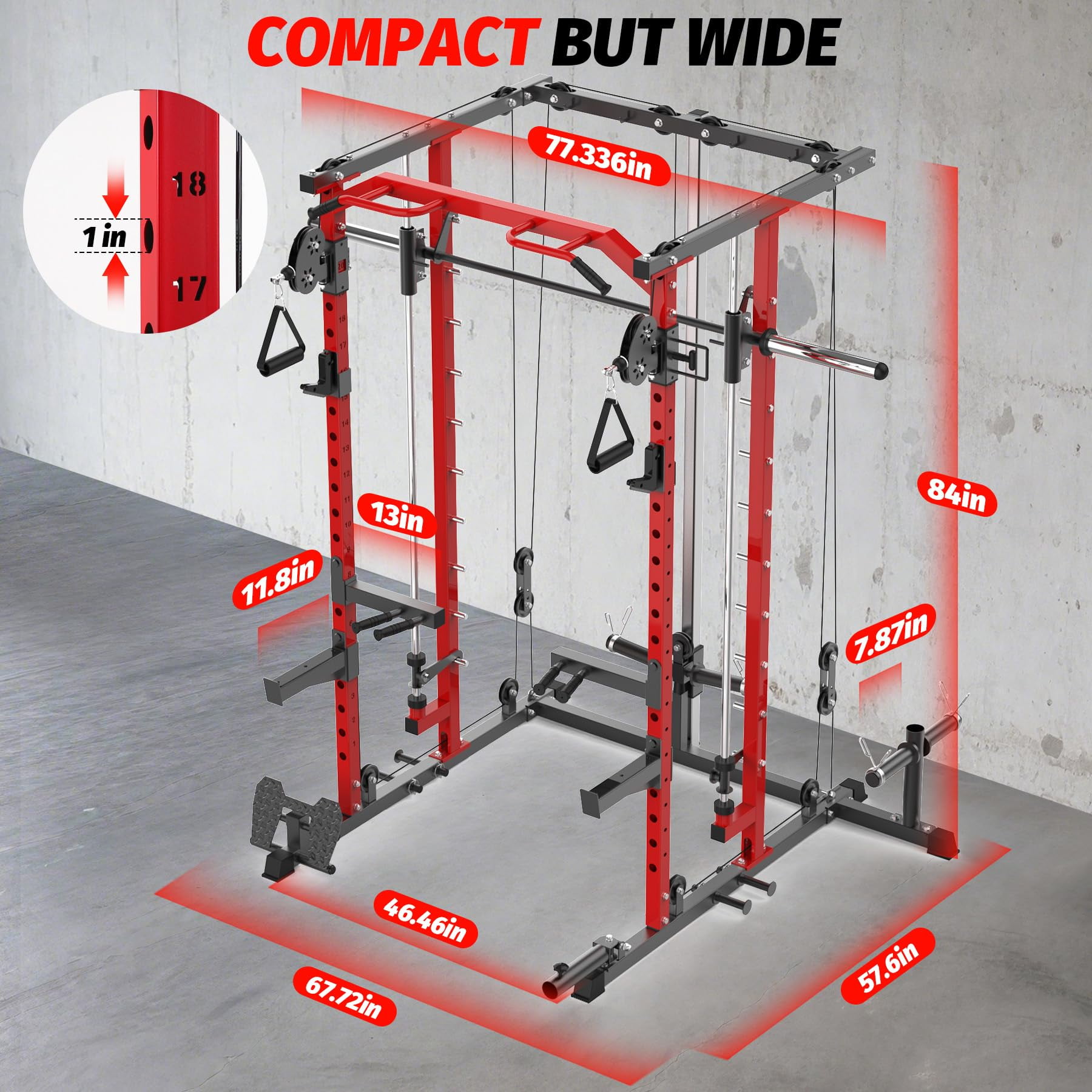 Danolapsi Power Cage,Smith Machine Squat Rack,Heavy Duty Power Rack for Home Gym with Pulley System,Dip Bar,LAT Pulldown,Multifunctional Squat Rack for Home Gym,Weight Cage for Home Gym