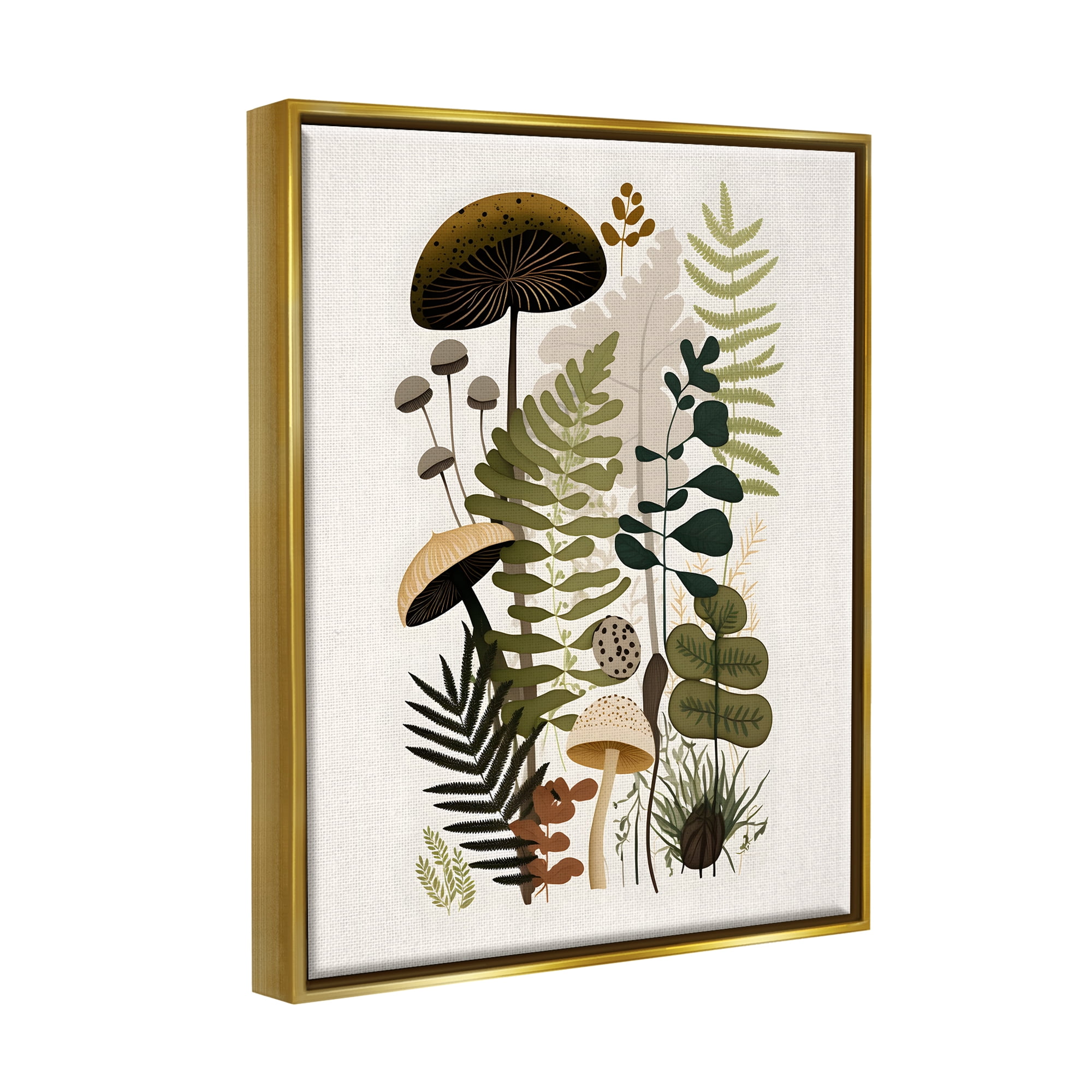 Stupell Industries Mixed Earthy Botanicals Botanical & Floral Painting Gold Floater Framed Canvas Art Print Wall Art, 25 x 31