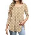 thumbnail image 2 of Jsaierl 3/4 Length Sleeve Tops for Women Plus Size Round Neck Shirts Cute Graphic Ladies Pleated Blouses Flowy Holiday T-shirts Top S-2XL, 2 of 6