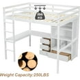 thumbnail image 2 of Full Size Loft Wood Bed with Desk, Storage Bookcase, 4 Drawers and Ladder with Wood Loft Bed Frame, Modern High Loft Bed with Guardrails for Adults Teens , White, 2 of 12