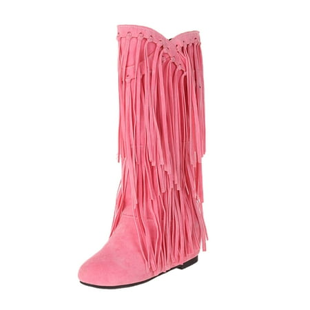 

Vedolay Women s Plus Size Winter Heel Fringe Boots Inside Booster Thigh High Cowboy Boots for Women Wide Calf