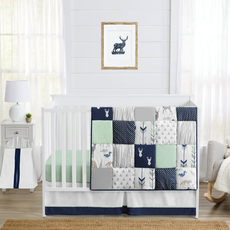 UPC: 0846480050674 | Woodsy Navy Mint Grey 4 Piece Microfiber Crib Bedding Set by Sweet Jojo Designs