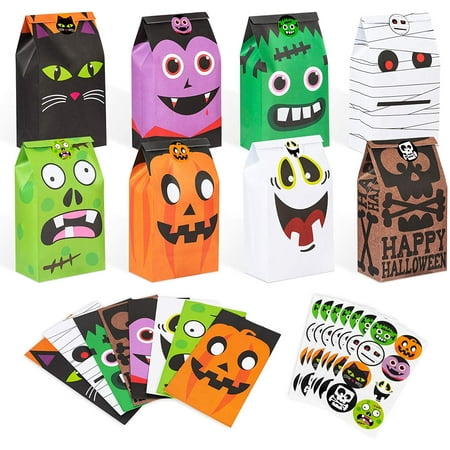 Decorlife 40 PCS Halloween Treat Bags, 8 Style Paper Treat Bags for Halloween Party Favor, Trick or Treat, Gifts, Candies, Snacks, Party Supplies, 40 Stickers Included