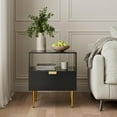 thumbnail image 5 of Masupu Dresser for Bedroom, Fluted Night Stand, End Table for Living Room, Mid Century Modern Bedside Table with Drawers, Nightstand with Gold Metal Legs, Bedroom Furniture Black Stripe, 5 of 9