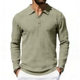 thumbnail image 2 of XIAOCHA Mens Textured Fabric Long Sleeve Polo Long Sleeve Turn Down Collar Button Up Polo Breathable Casual Everyday Polos, 2 of 9