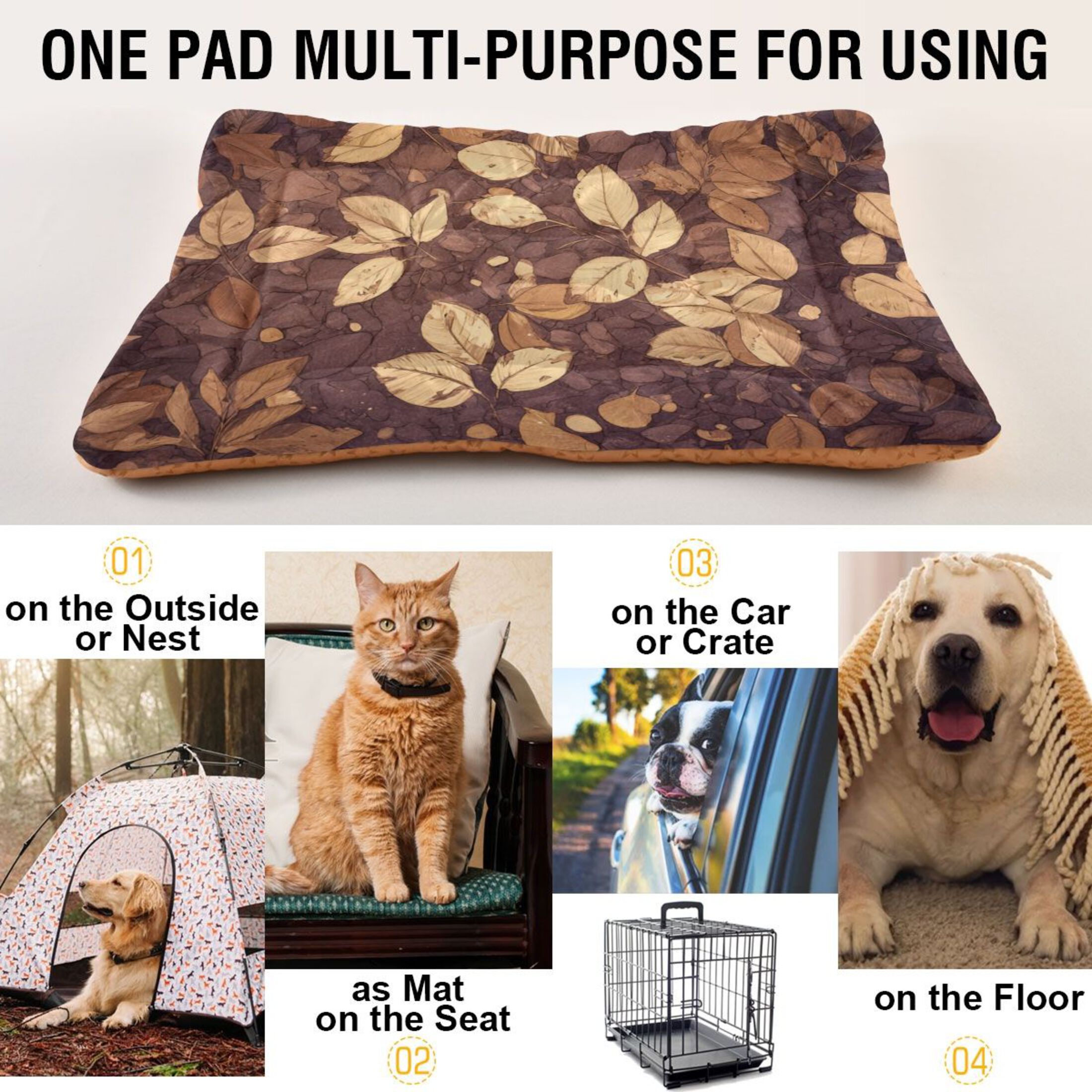 Cozy Mat Pet Bed Indoor Outdoor Warm Soft For Cat Dog Puppy(S/M) Leaves on The Ground