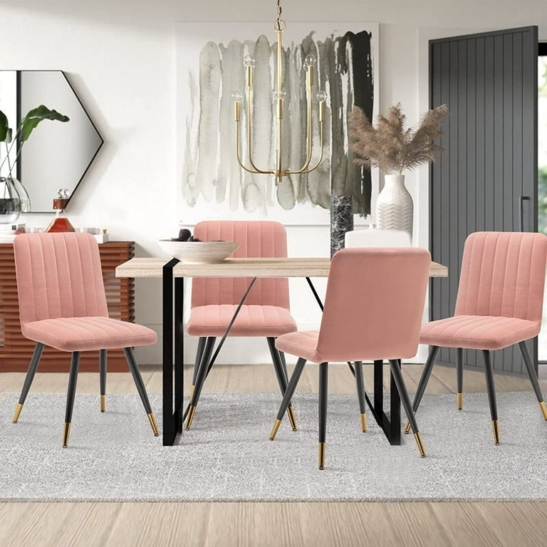 Andeworld Dining Chairs Set of 2 Upholstered Modern Accent Chairs Mid Century Faux Suede Side Chair Leisure Chair with Golden Metal Legs for Dining