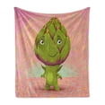 thumbnail image 1 of Artichoke Soft Flannel Fleece Throw Blanket, Artichoke Character with Little Hands and Feet Healthy Eating Mascot, Cozy Plush for Indoor and Outdoor Use, 50" x 60", Green and Rose, by Ambesonne, 1 of 6