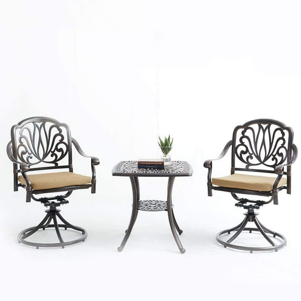 Upland Outdoor Furniture 3 Piece Cast Aluminum Bistro Set With Swivel Arm Chair Cushions Bronze Com Upland Outdoor Furniture 3 Piece Cast, Outdoor Aluminum Bistro Chairs