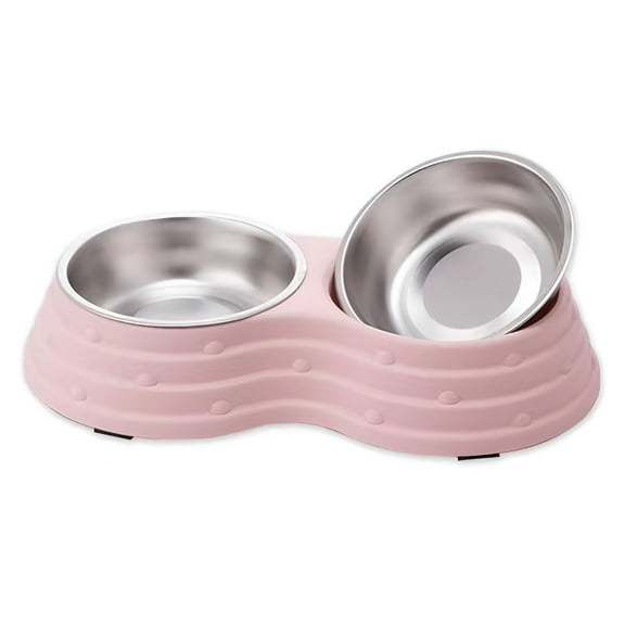 ACDANC Non-Slip Small Stainless Steel Double Dog & Cat Bowl with Anti-Slip Pads for Pets Cat Bowls,Pink