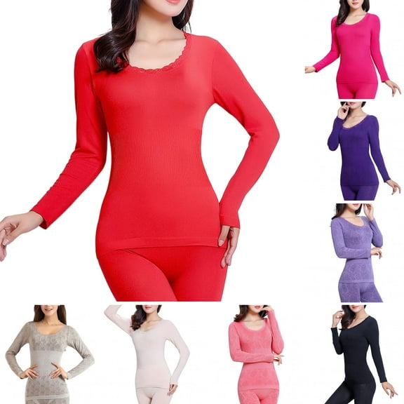 Limei 2Pcs Women's Thermal Underwear Set, Cotton Long Johns Lightweight Top & Bottom