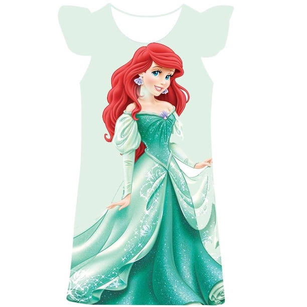Bonito vestido de princesa sirena de Disney, vestido para niñas, novedad de verano de 2023, vestido de princesa Elsa de dibujos animados con cuello redondo para niñas de 2 a 10 años y 6 meses Gao Jinjia LED