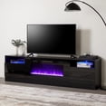 thumbnail image 5 of Merluxy 80" TV Stand with 40" Fireplace Large Modern Wood Texture Media Entertainment Center with Highlight Cabinet for TVs up to 90", 80"es, Black, 5 of 8