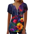 thumbnail image 2 of Babysbule Haut à Boutons à Col en V pour Femmes, Manches Courtes, Blouse Imprimée Aguichant, T-Shirt d'Été Décontracté pour Fête et Plage, 2 of 5