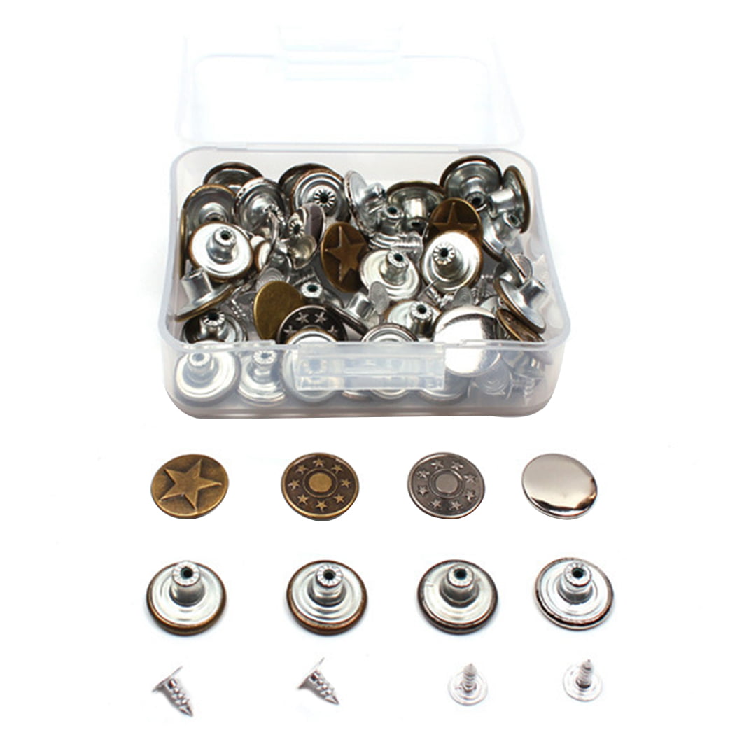 40 Sets Jeans Buttons Metal Tack Buttons 2 Patterns for Jeans with Storage Box 