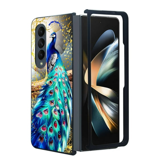 ANJ  Protective Snap-On Design Printed Case Compatible with Samsung Galaxy Z Fold 4 - Blue Peacock