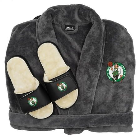 

ISlide Gray Boston Celtics Faux Fur Slide Sandals & Robe Bundle