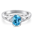 thumbnail image 3 of Gem Stone King 925 Sterling Silver Swiss Blue Topaz and White Lab Grown Diamond 3 Stone Engagement Ring for Women | 1.58 Cttw | Oval 8X6MM | Round 2MM | Gemstone November Birthstone | Size 8, 3 of 6