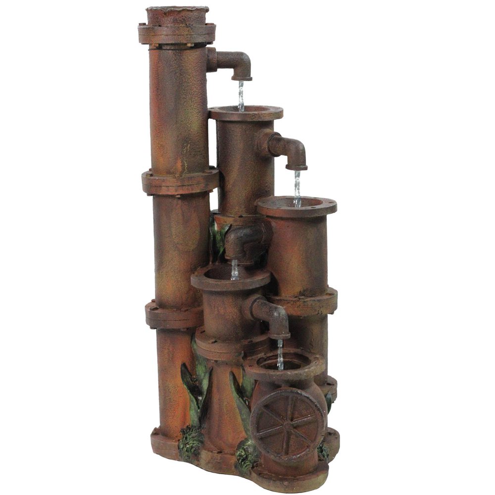 23.5" Rusted Cascading Pipes Outdoor Patio Garden Water Fountain