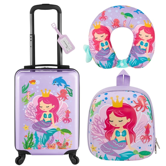 Set de equipaje Sanwuta Mermaid de 43 cm con almohada para maleta y mochila