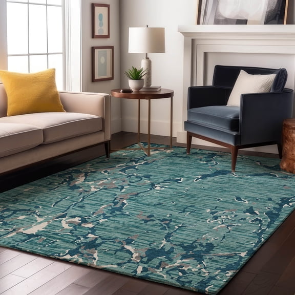 Addison Rugs Mayfield Premium Machine Washable Transitional Stripes Teal Rectangle Rug, 8' x 10'