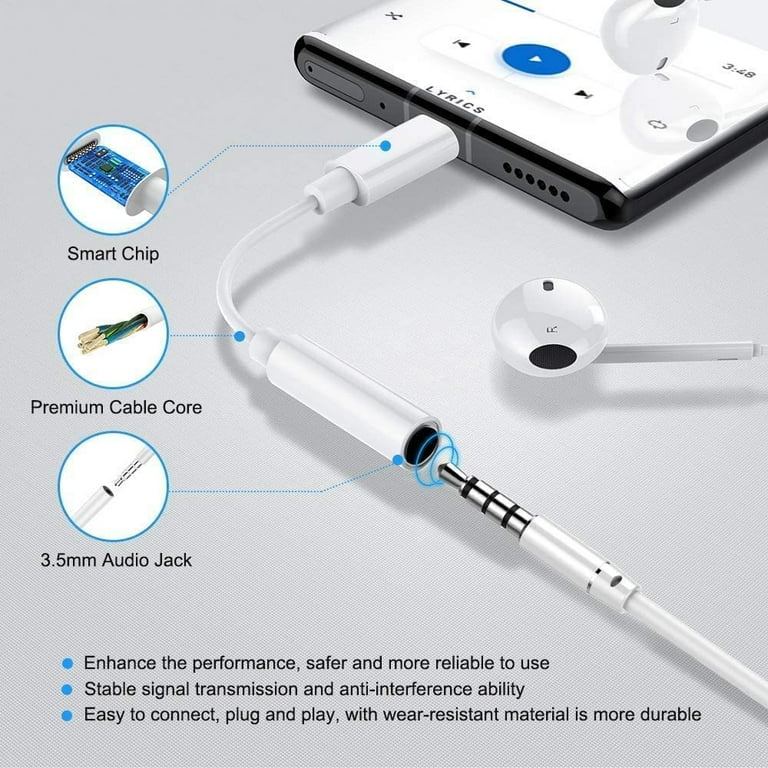 USB Type C to 3.5mm Headphone Adapter for Google Pixel XL Pixel 2 XL Pixel 3 Pixel 3XL Other USB Type C Phones White