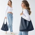 thumbnail image 2 of Bolso Hobo HOXIS de piel vegana suave para mujer, color azul marino, 2 of 6