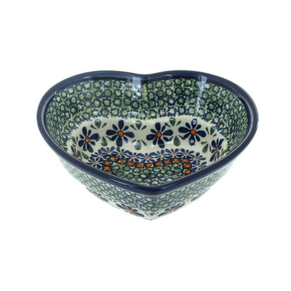 Blue Rose Polish Pottery Mosaic Flower Small Heart Bowl