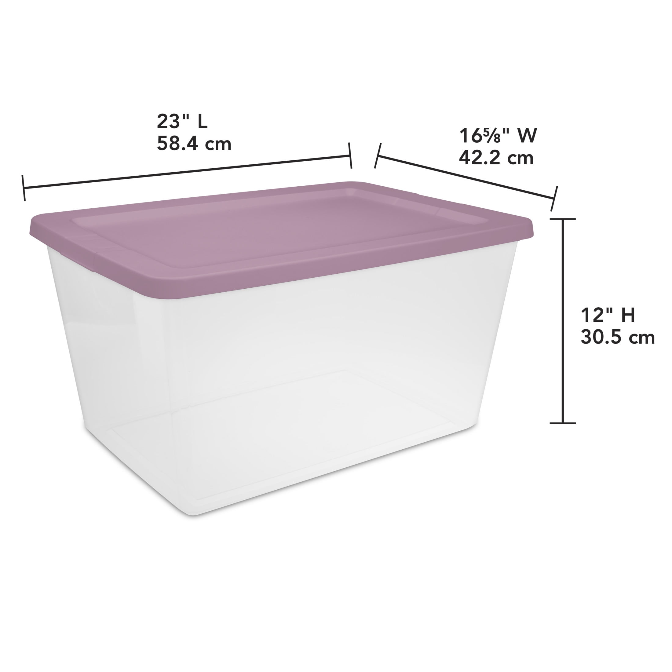 Sterilite Storage Bin, 58 Quart Clear Plastic Storage Container with Snap-On Lid, Purple, 8 Pack