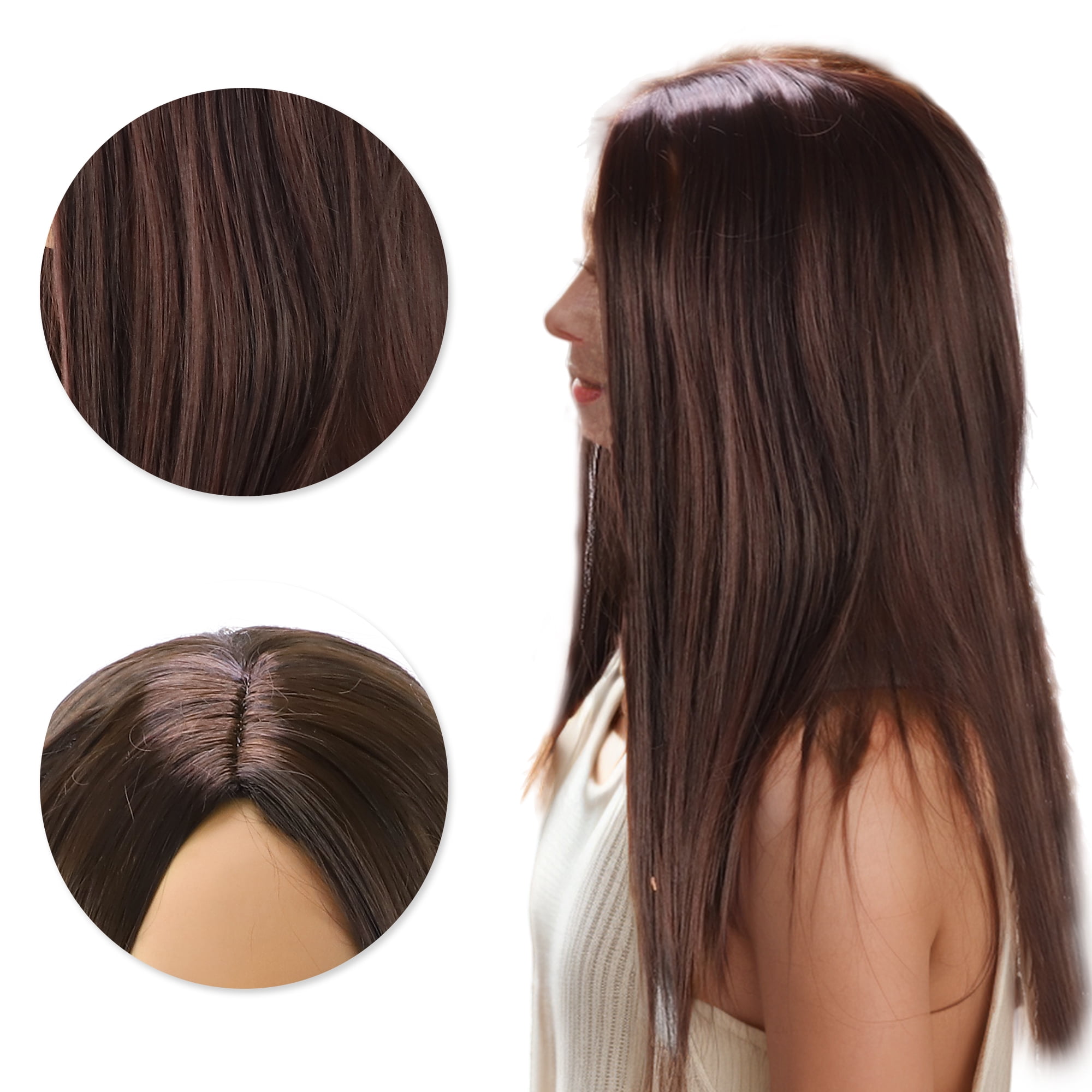 Unique Bargains 1 Pc Straight Long Hair Hair Wig High Temperature Fiber 22in Human Wig Deep Brown for Women