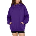 thumbnail image 2 of ECHFIPROM Womens Hoodies with Pocket Oversized Long Sleeve Purple Solid Color Casual Womens 1/4 Zip Hooded Daily Basic Top,M, 2 of 7