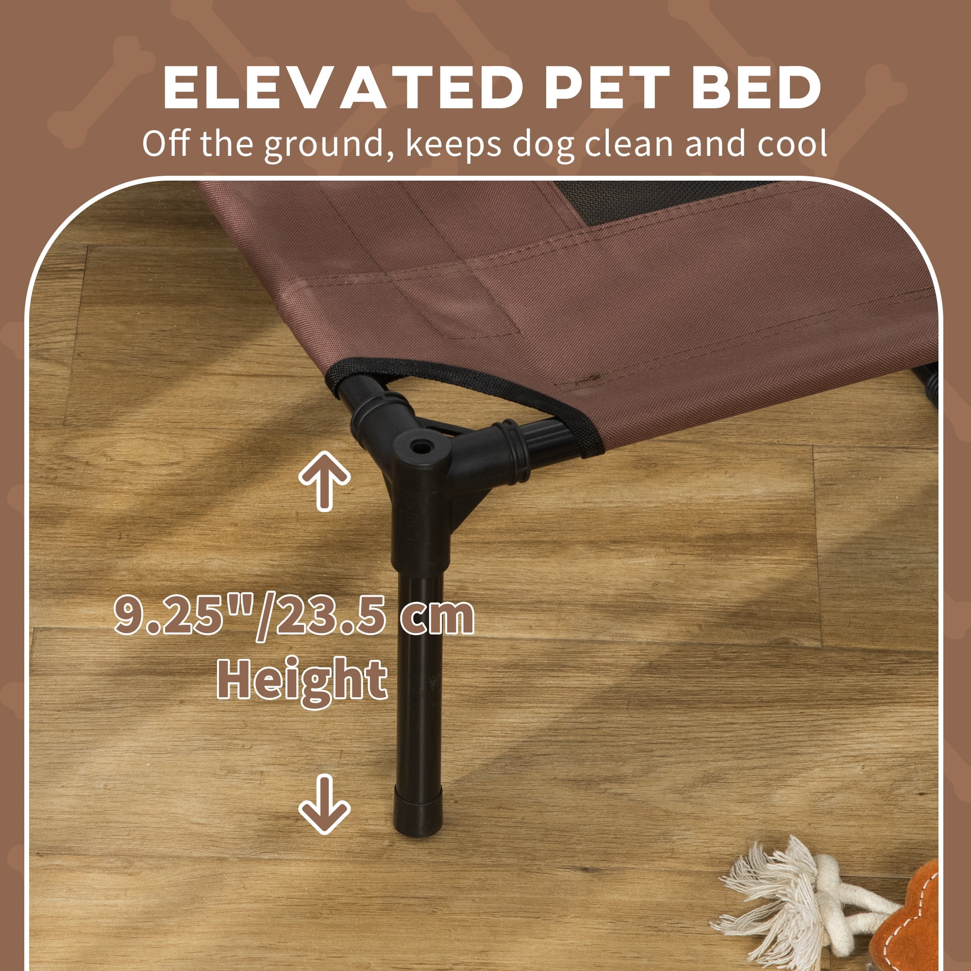 48 Inch Elevated Dog Bed with Removable UV Protection Canopy, Outdoor Breathable Mesh Dog Cot, 9" Elevated Airflow Supports Up to 110lbs, Portable Pet Bed for Camping Backyard, Coffee