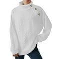 thumbnail image 1 of ManxiVoo Chandail à Col Roulé pour Femmes à Boutons devant, Moderne, Décontracté, Doux, à Manches Longues, Taille M, Blanc, 1 of 6